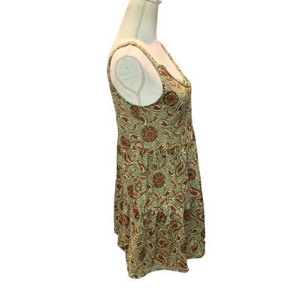 🔥🔥SALE🔥🔥MINE Green and Brown Paisley Print Babydoll Mini Dress - Picture 3 of 3